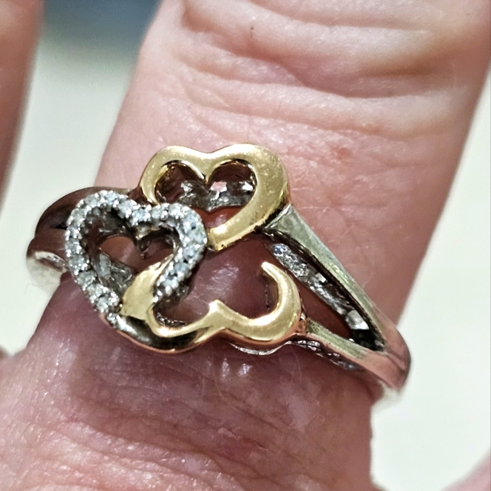 Tri color gold and silver Genuine diamond size 8.75
